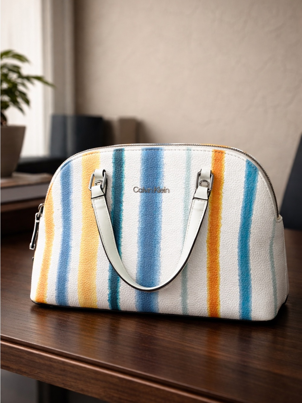 NWOT Calvin Klein Multicolored Striped Dome Handbag